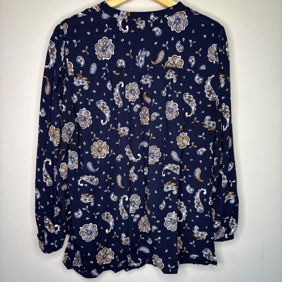 LOFT Womens Navy Long Sleeve Patterned Blouse Size Large - Picture 2 of 5